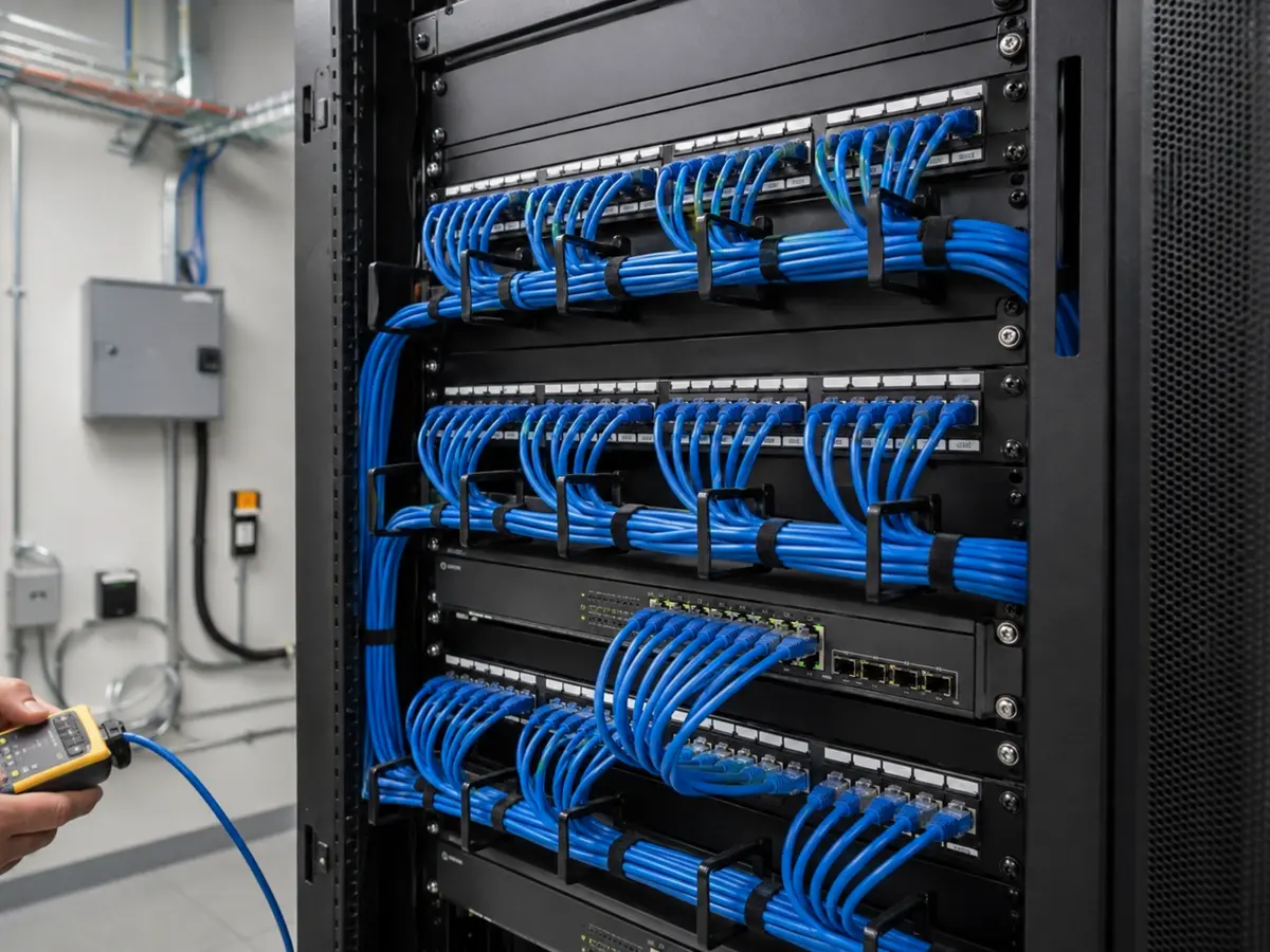 Rack de cableado estructurado instalado y verificado